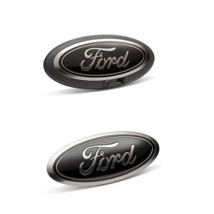 Ford F-150 Oval Emblem Kit - Front + Rear - Ford Racing - Smoked Chrome with Camera Provision - Black - `21-`23 Ford F-150 Oval Emblem Kit - Front + Rear - Ford Racing - Smoked Chrome with Camera Provision - Black - `21-`23